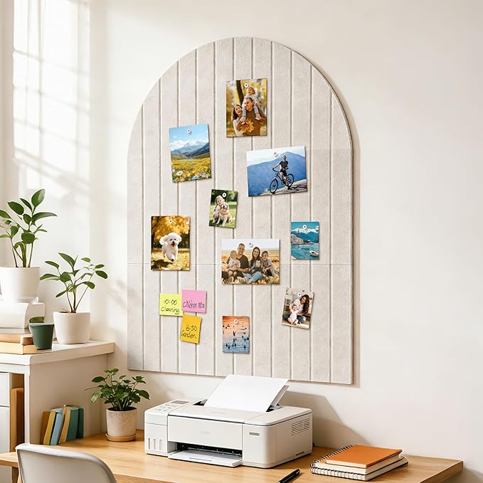 Arched Felt Bulletin Board, 31.5"x24" - Modern Fabric Pin Board for Office & Home Wall, Upgraded Adhesive, Damage-Free Installation, Reusable Wall Organizer for Notes, Photos Reminders (Dark Camel)