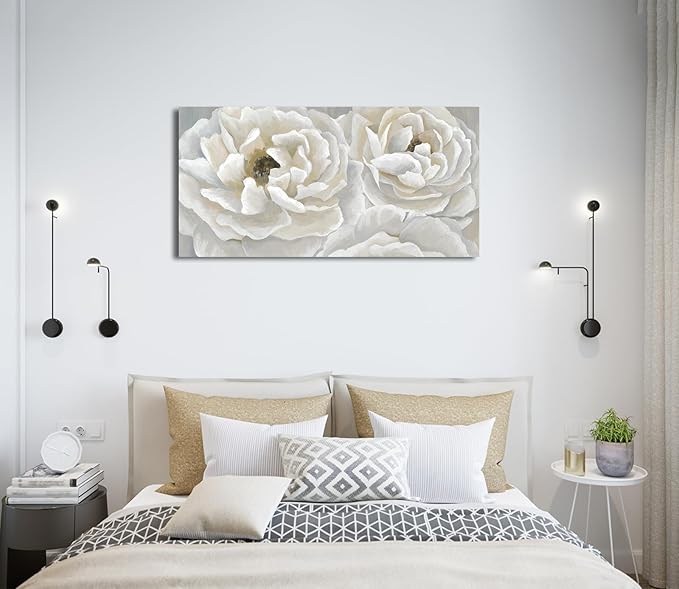 arteWOODS Cream White Flowers Wall Art - Soft Peony Pictures for Wall Decor Elegant Blossom Flower Painting Artwork Botanical Prints for Living Room Home Office Wall Decoration 20" x 40"