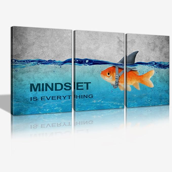 Mindset Is Everything Wall Art Goldfish 3 Pieces Inspirational Entrepreneur Posters Painting Artwork Decor For Office Bedroom Living Room Ready To Hang