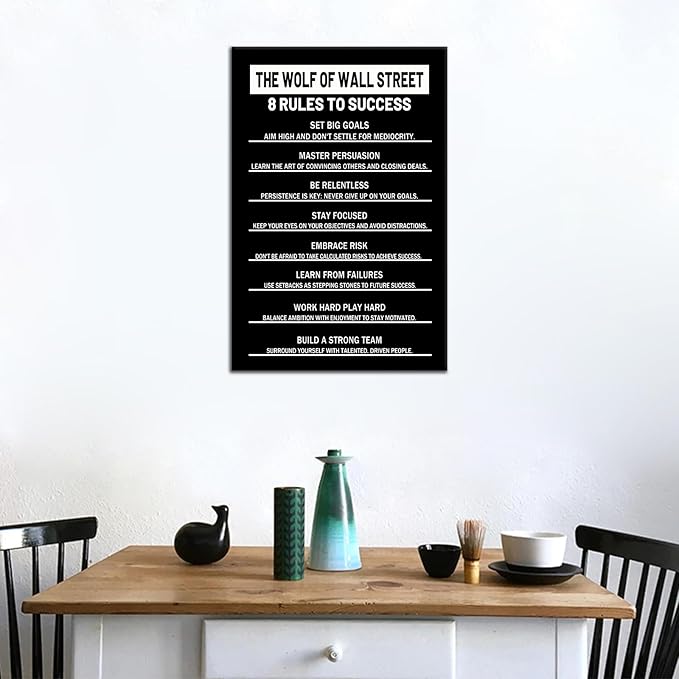 8 Rules to Success Inspirational Canvas Wall Art Motivational Positive Poster Print for Modern Modern Bathroom Bedroom Living Room Wall Decor Artwork Stretch and Framed [12''Wx18''H]