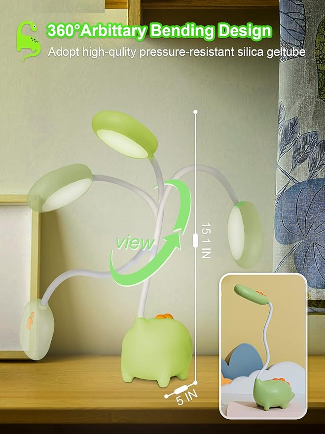 LED Desk Lamp, Dinosaur Night Light for Kids,Cute Bedside Lamps Reading Light with Touch Control, 3 Color Modes Nursery Room Decor Small Lights, Kawaii Accessories Funny Gifts for Boys Girls Teens