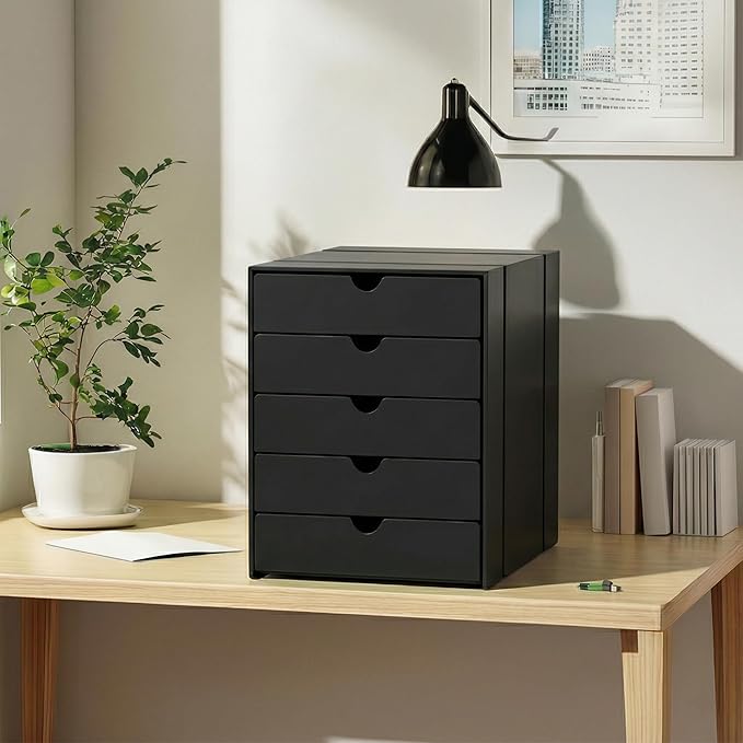 Modern Steel 5-Drawer File Cabinet For Desk, Document Storage Box, Office Desktop Filing Organizer, Drawer Organizer, desk caddy (Black)