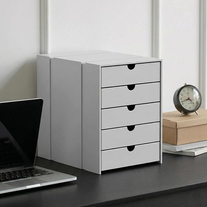 Modern Steel 5-Drawer File Cabinet For Desk, Document Storage Box, Office Desktop Filing Organizer, Drawer Organizer, desk caddy (Grey)