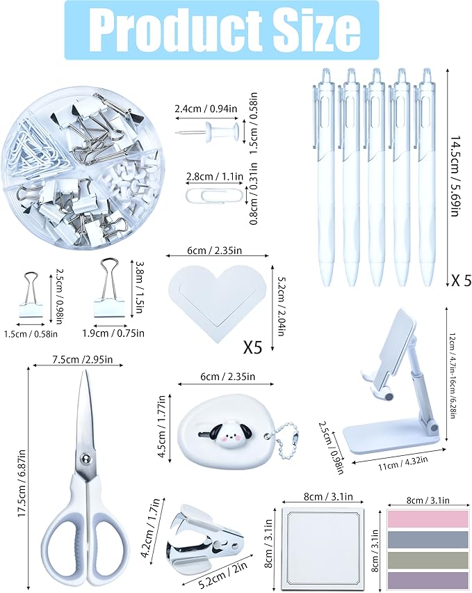 White Desk Accessories, 25Pcs White Office Supplies and Desk Organizers, with Tape Dispenser, Stapler, Staple Remover, Ect, Gift Box Packaging