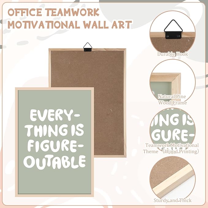 Faccito 8 Set Everything Is Figureoutable Inspirational Wall Art for Office Large Wooden Wall Decor Motivational Teamwork Framed Art Decor for Office Home Work Classroom Cubic