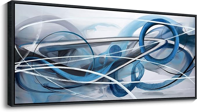 YDYSUNE Extra Large Blue and Gray Painting Wall Art White and Silver Picture for Living Room Modern Living Room Home Bedroom Decoration Blue Framed Artwork Decor 70x31IN