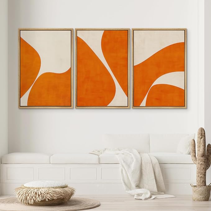 SIGNWIN Framed Wall Art Print Set Modern Abstract Orange Geometric Mid-Century Minimalist Photography Modern Art Minimalist Closeup Dramatic for Living Room, Bedroom, Office - 16"x24"x3 Natural