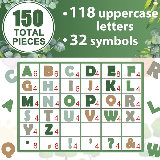 150 PCS Large 7" Bulletin Board Letters Set, Sage Green Eucalyptus Classroom Alphabet Cutout Letter for Bulletin Board Display Home School, A Great Helper to Inspire Students' Learning Interest