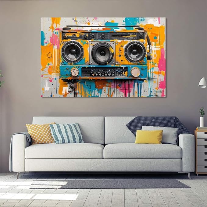 Yatsen Bridge Music Graffiti Wall Art, Abstract Music Art Wall Decor For Men Colorful Wall Art for Bathroom Bedroom Pop Modern Decorations Stretched and Framed Ready to Hang 28"X44"