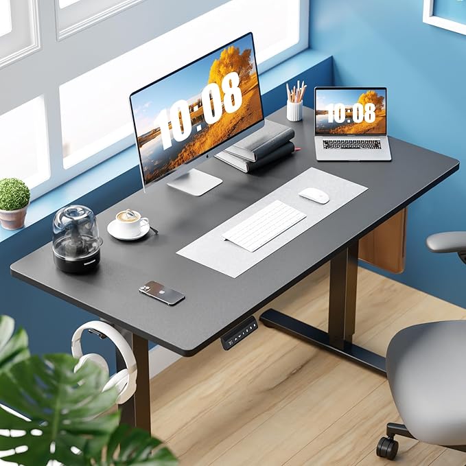 Sweetcrispy Electric Standing Desk Adjustable Height, 40x24 Inch Sit Stand Up Home Office Desks Computer Workstation PC Work Table with 3 Memory Preset Splice Wood Board Metal Frame, Black