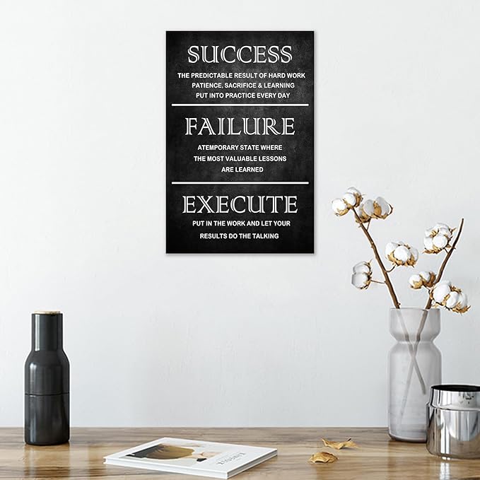 Inspirational Office Framed Wall Art Motivational Quotes Poster Inspiring Success Quotes Canvas Painting Print Artwork for Modern Living room Wall Decoration Ready to Hang [12''W x 18''H]