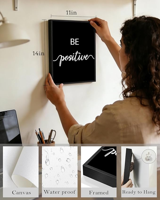 KUVIOKE Inspirational Office Wall Decor Motivational Quotes Framed Wall Art Encouraging Positive Affirmations Sayings for Kids Classroom Bedroom Ready to Hang Set of 6, 11x14in (Black Framed)