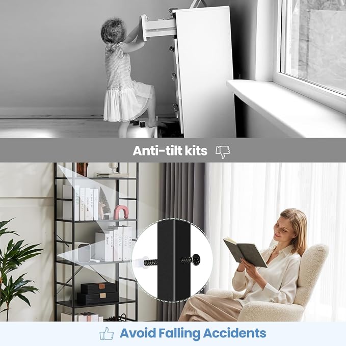 DUMOS 5 Tiers Bookshelf, Classical Book Shelf, Tall Display Shelves in Living Room/Home/Office, Storage Organizer for CDs/Books/Movies, Modern Black