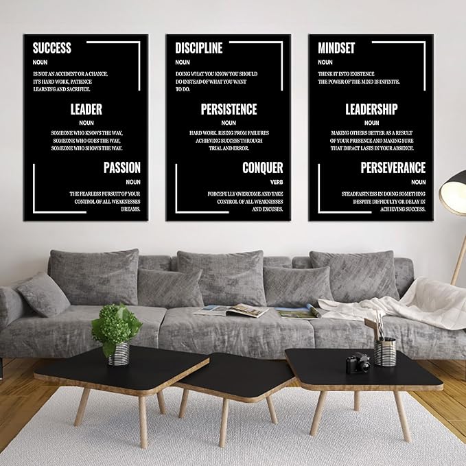 Large 3 Piece Motivational Poster Wall Art Inspirational Entrepreneur Quote Printed on Canvas Inspiring Wall Decor Artwork Modern Home for Living Room Office Stretched and Framed [72''Wx 36''H]