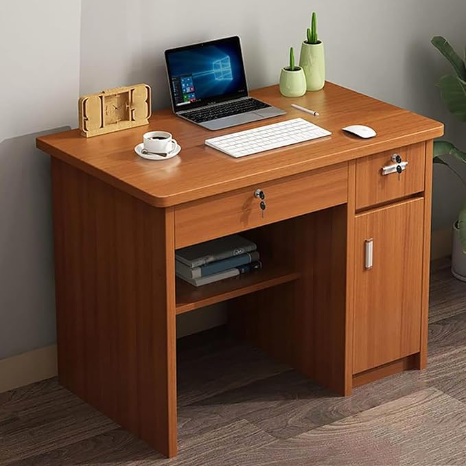 Office Computer Desk 29.5" H with Drawers, Wood Computer Desk Vanity Desk, Wood with Drawers, Workstation Desk for Bedroom Living Room (Dark Brown,39" L x 20" W x 30" H)