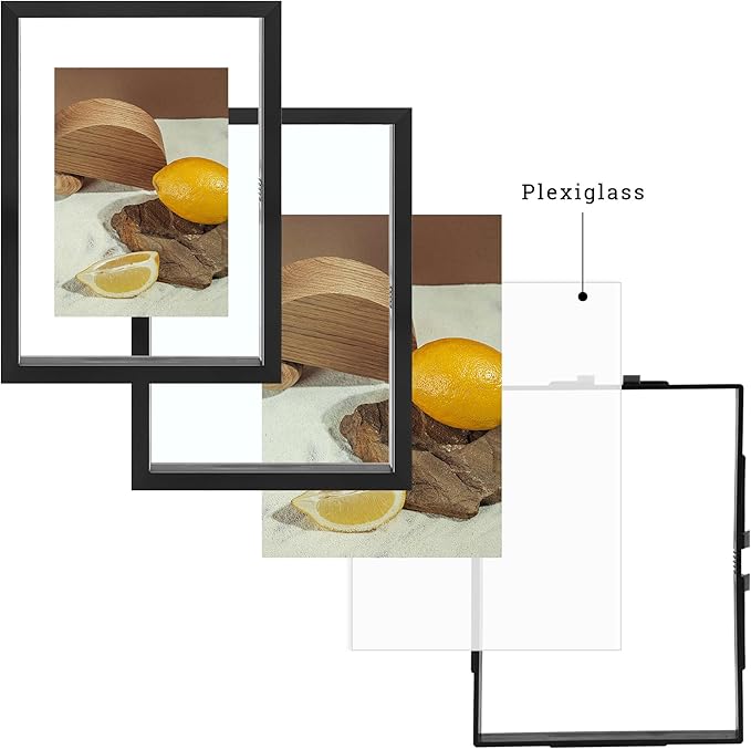 Frametory, Floating Picture Frames Set - Black Metal Photo Frames - Real Glass - Displays One 11x14, Two 8x10, And Four 5x7 Inch Photos for Home Decoration