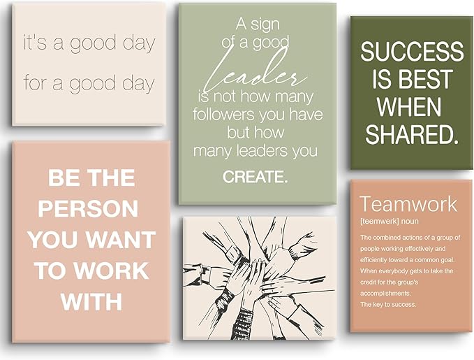 6 pcs Office Inspirational Wall Art,Teamwork Motivational Wall Decor Large Positive Quotes Decoration Sign Canvas Prints for Office,Workplace Canvas Wall Art(12x16 in)x2 pcs (8x10 in)x4 pcs Canvas