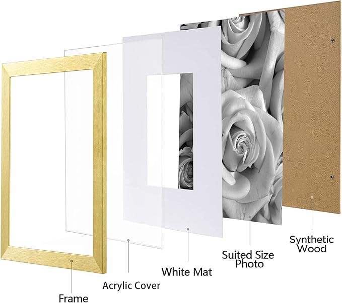 eletecpro 10x10 Picture Frames Set of 9 with Mat for 5x5 Photos or without Mat for 10x10, Square Gallery Wall Decor Collage for Picture Display, Gold Frame Set for Wall Hanging