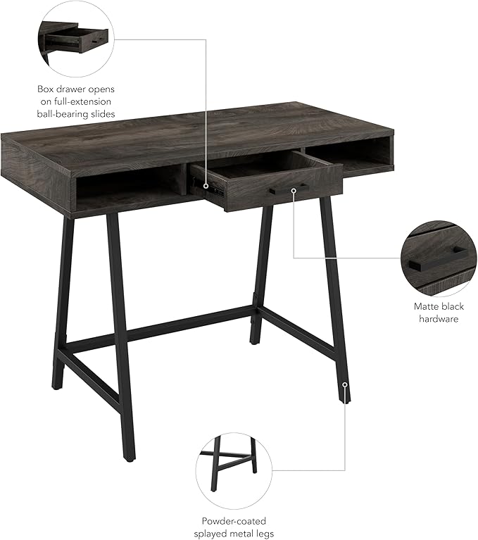 Bush Home Steele 40W Writing Desk in Dark Gray Hickory | Compact Computer Table with Storage for Home Office, Study Room, or Entryway