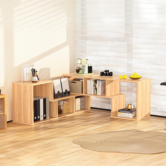 Recaceik Cube Bookshelf 2 Shelf Bookcase L-Shaped TV Console Stand Modern Entertainment Center with Open Storage Shelves for CDs/Movies/Books for Living Room, Bedroom, Home Office (Oak)