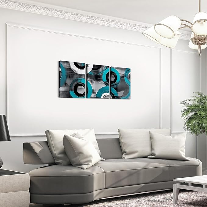 jejeloiu 12"x16"x3pcs Blue Geometric Office Decorations Artwork Posters Boys Girls 3 Piece Canvas Wall Art for Living Room Bedroom Abstract Art Picture Wall Decor