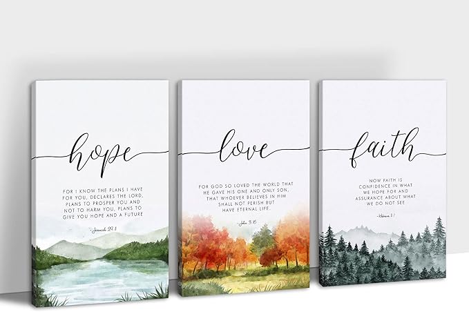 SHMAO Bible Canvas Wall Art Motivational Wall Decor, 3 Piece Hope Love Laith Print Pictures for Office Wall Decor Women Inspirational Framed Artwork Home Office Decor 24”x36”x3 Panels