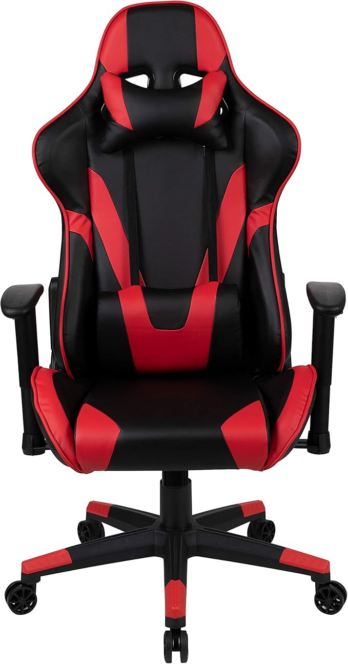 Flash Furniture X20 Fully Reclining LeatherSoft Racing Style Gaming Chair with and Lumbar Pillows, Ergonomic Padded Swivel Computer Chair, Red/Black