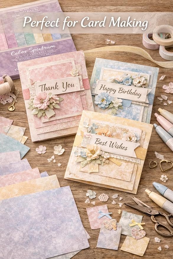 Scrapbook Paper Pad, 6x6 Inch, Single-Sided Decorative Craft Paper, 24 Sheets for Scrapbooking, Cardmaking & DIY Crafts - Vintage Pastel Pink