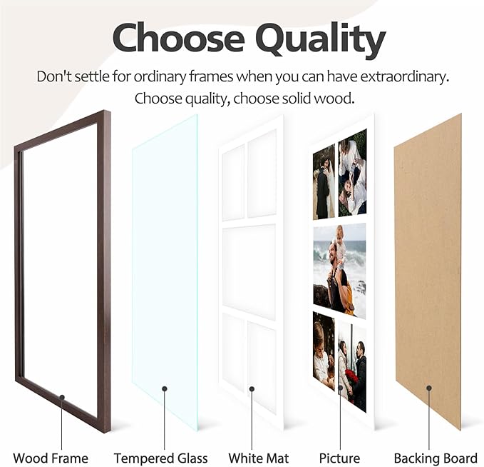 Golden State Art 12x24 Brown Wood Picture Frame - White Mat for 8x10 and 5x7 Photos - Real Glass, Sawtooth Hanger, Swivel Tabs - Wall Mounting - Great for Posters, Weddings, and Engagements
