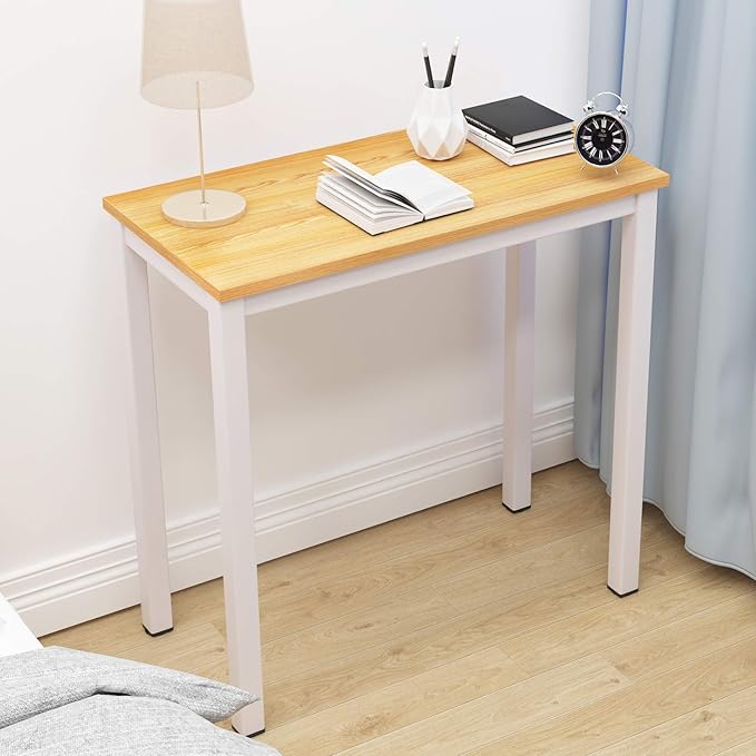 SogesGame Small Computer Desk, 31.5 inches Small Office Desk Computer Table Study Writing Desk Workstation for Home Office,Teak White