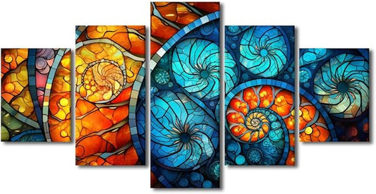 5 Panel Canvas Wall Art for Home Modern Abstract Wall Art Canvas Decor Stained Glass Window Pattern Prints on Canvas for Native Americans Living Room Decor Stretched and Framed Ready to Hang 60x32 in