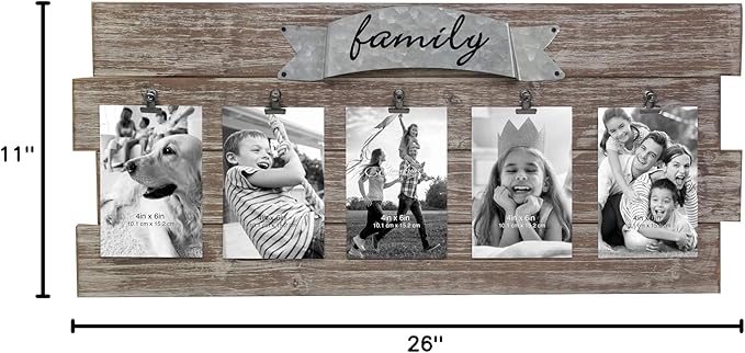 Stonebriar Rustic Wood Collage Picture Frame with Clips and Metal Detail Brown 26" x 11"