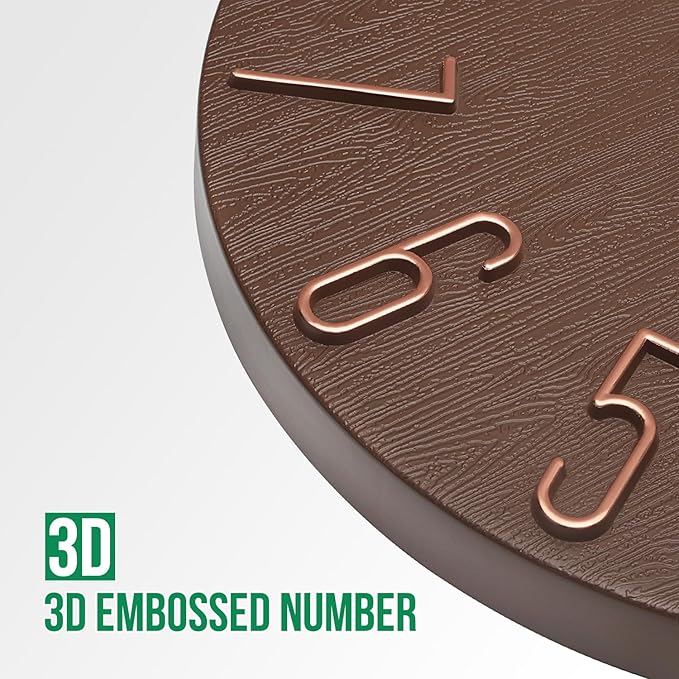 Wall Clock 12 Inch Silent Non-Ticking Imitation Wood Indoor Clock Round Brown Decor Clock Modern 3D Figures Quartz Wall Clocks for Home, Hotel, Office, School