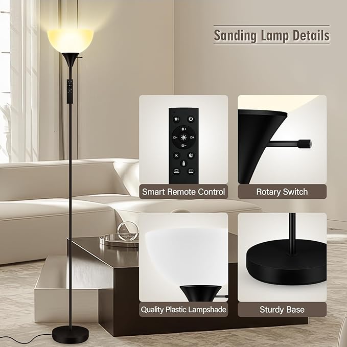 Floor Lamps for Living Room, 71'' Torchiere Floor Lamps with Remote, 2700K-6500K Colors Temperature & Brightness Adjustable, 10W/1200LM Bright Dimmable Floor Lamp,Tall Standing Lamp for Bedroom/Office