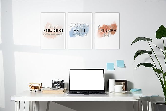 SHMAO Office Canvas Wall Art Motivational Wall Decor, 3 Piece Intelligence Skill Triumph Print Pictures for Office Wall Decor Women Inspirational Framed Artwork Home Office Decor 12”x18”x3 Panels