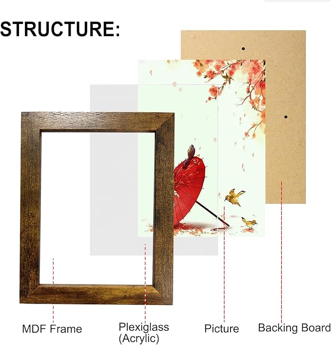 10 pack Picture Frame Set with Two 8x10,Four 5x7,Four 4x6, Rustic Collage Gallery Wall Frame, Farmhouse wood Photo Frames for living room Wall Gallery Decor or Desk,Rustic Brown