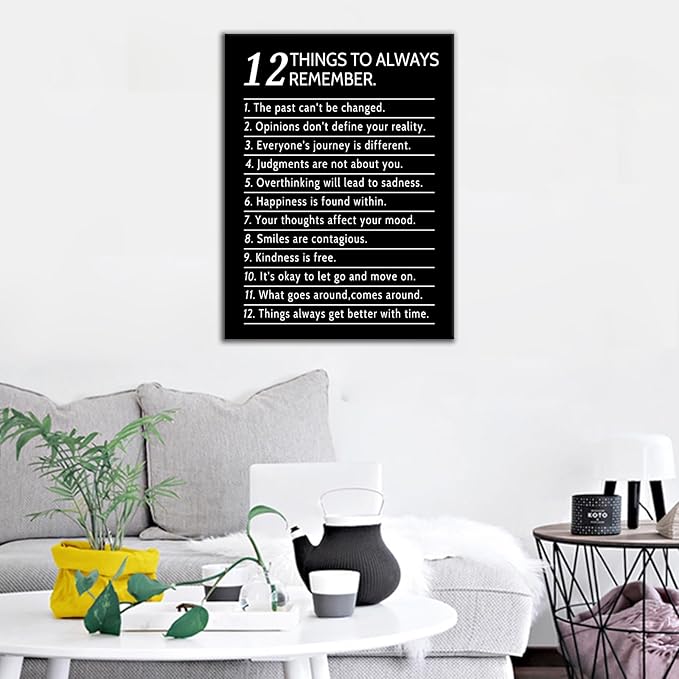 Motivational Canvas Wall Decor Picture Inspirational Quotes for Home 12 Things Always Remember Inspiring Poster Wall Art for Modern Home Bedroom Office Painting Stretched and Framed [18" W x 24" H]