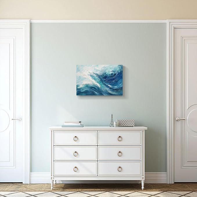 gaosoul Canvas Print Modern Abstract Ocean Paintings Blue and White Wall Art Poster or Living Room Bedroom Hallway Office Decoration 24x16in