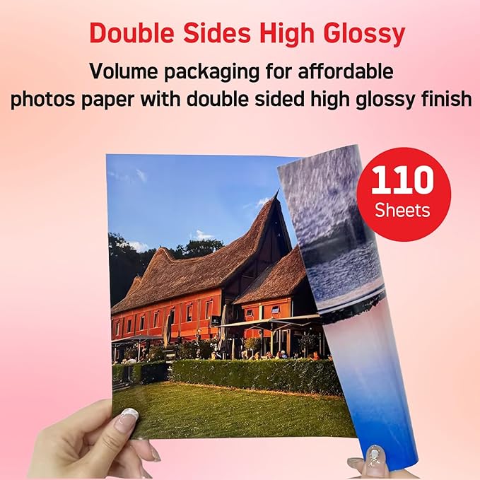 110 Sheets Thick Double Side Glossy Photo Paper 8.5x11 Inches 69lbs for Inkjet Printers and Dye Ink 260Gsm Suitable for Inkjet Printing Printer