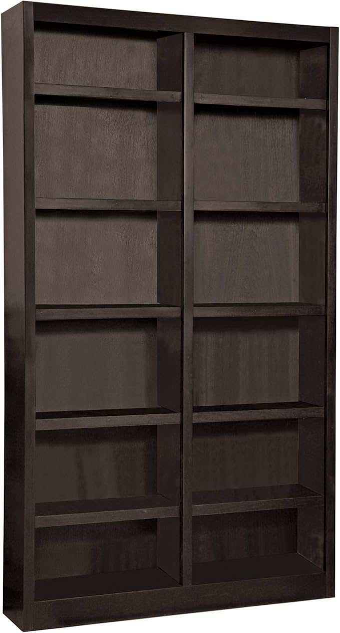 Concepts In Wood 84" Traditional Double Wide Wood Bookcase with 10 Adjustable Shelves & 2 Fixed Shelves, Assembly Required, for Laundry/Bedroom/Kitchen/Garage/Office, in Espresso Finish