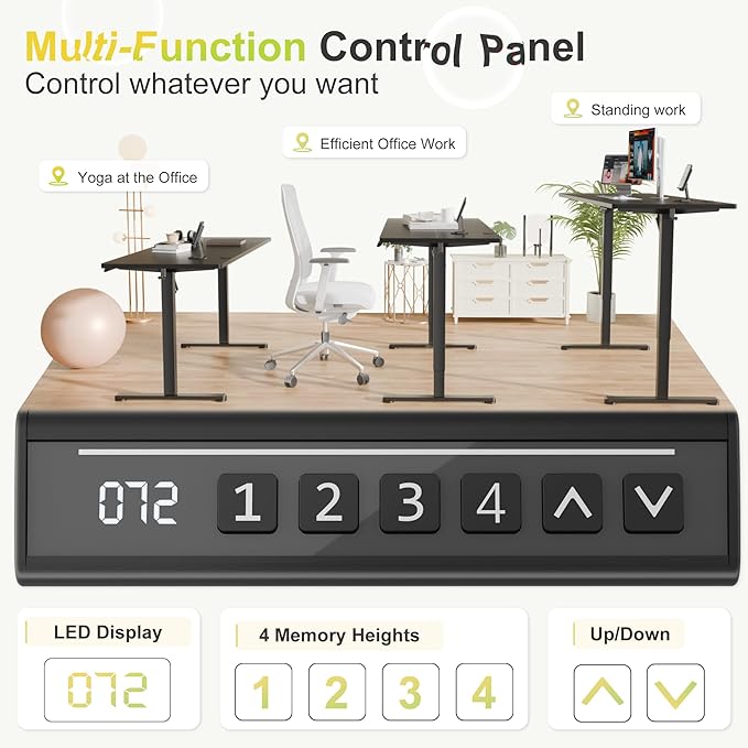 Furmax Electric Standing Desk, 55 x 24 Inches Sit Stand up Desk, Sit Stand Height Adjustable Home Office Desk with 4 Height Position Memory - with Splice Board (Black, 55)