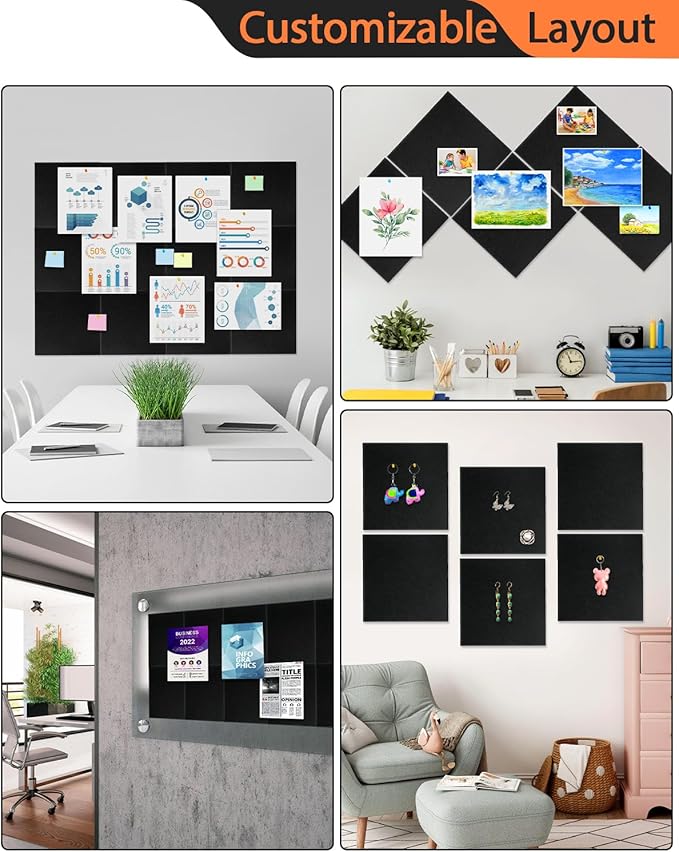 48"X36" Cork Boards for Wall with Adhesive Backing, 12 Pack Felt Bulletin Board Tiles for Office, Pin Board for Photos, Notes, Dart Board Wall Protectors