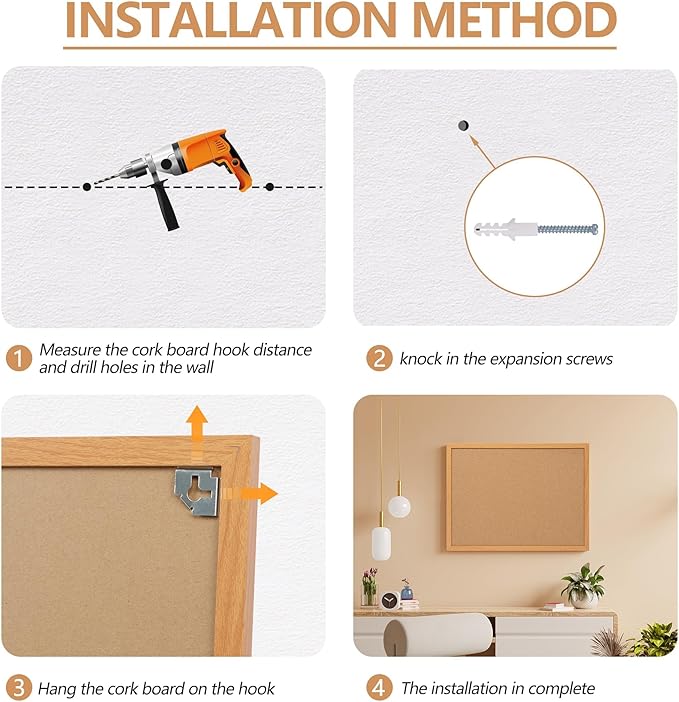 Board2by Cork Board Bulletin Board 24 x 36, Wood Framed Corkboards for Wall Decor, Hanging Office Message Board, Large Wall Mounted Notice Pin Board with 15 Push Pins for School, Home & Office
