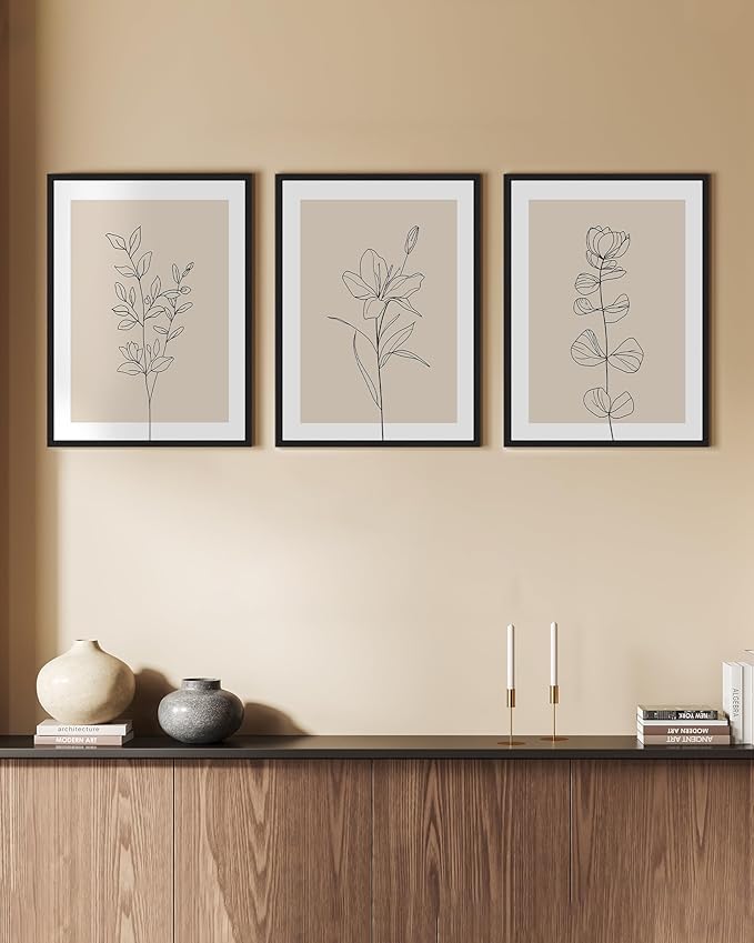 Drsoum Black Line Flower Wall Art Vintage Floral Minimalist Wall Hanging Decor Bohemain Botanical Prints Artwork for Office Dining Room Hallway 11x14in Black Framed