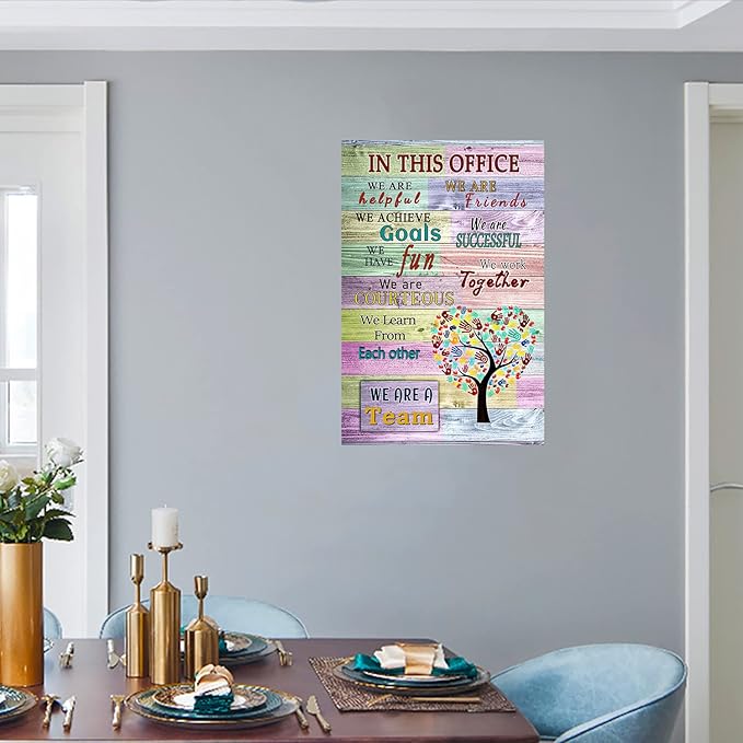 WHAOMIOT Inspirational Wall Art Poster (16x24 Inch, Frameless) Positive Office Wall Decor Print Canvas In This Office We Are A Team Best Motivational Quotes Modern Office Decorations