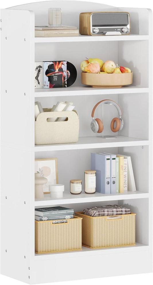 Zenira Modern 5 Tier 48 Inch Tall Bookcase, White Storage Display Unit, Open Shelving for Home Office