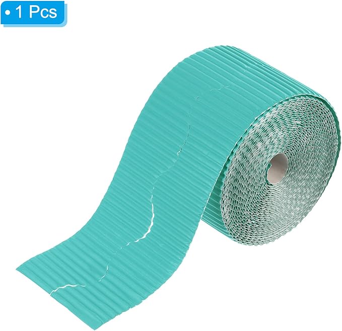 PATIKIL 3.9inch x 49.2ft Bulletin Board Border, Scalloped Trim Paper Corrugated Paper for Locker Classroom Decor Black White Cork Poster Boards, Sky Blue
