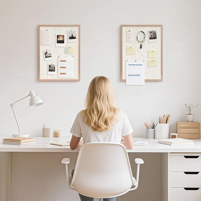 DOLLAR BOSS Felt Framed Bulletin Board 16'' x12'' 2 PCS Small Cork Boards for Walls Cute Lightweight Aesthetic Corkboard for Office Home Decor College Dorm Room Photo Display with 10 Pins, Beige