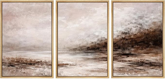 SIGNWIN Framed Canvas Print Wall Art Set Hazy Autumn Shores Illustrations Decorative Relax/Calm Zen for Living Room, Bedroom, Office - 16"x24"x3 NATURAL