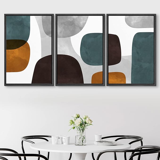 SIGNFORD Framed Wall Art Print Set Pastel Watercolor Geometric Blots Shape Abstract Illustrations Modern Decorative Multicolor Relax/Calm Chic for Living Room, Bedroom, Office - 24"x36"x3 Black